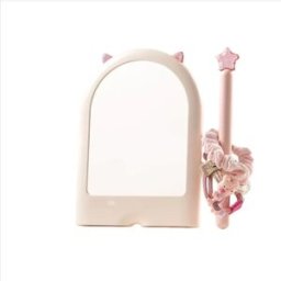 INF Miroir de maquillage de table avec rangement pour élastiques - miroir bureau réglable haute définition, socle stable, Rose
