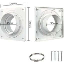 INF Kit plaque de bride murale pour évacuation sèche-linge - Acier inox + PP + Aluminium, capuchon amovible, Pour conduits