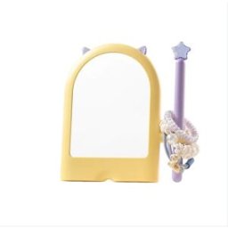 INF Miroir de maquillage de table avec rangement pour élastiques - miroir bureau réglable haute définition, socle stable, Jaune
