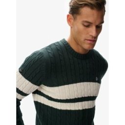 Superdry Homme Pull en Maille Torsadée à Rayures en Coton Green Taille: Xxl