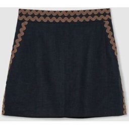 Reiss Reiss Navy/Brown Mila Linen Wave-Trim Mini Skirt Navy/Brown EU 36 (UK 8)
