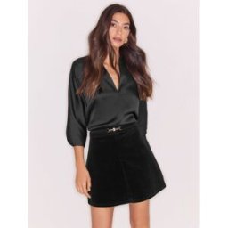 Lipsy Black Trim Belt Cord Mini Skirt Black EU 40 (UK 12)
