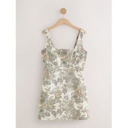 Next Ecru Tapestry Floral Square Neck Denim Mini Dress Ecru Tapestry Floral EU 36 (UK 8)