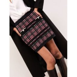 Lipsy Mini-jupe courte Lipsy en maille à carreaux en boucle Noir/Rouge EU 44 (UK 16)