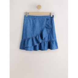 Next Mid Blue Frill Flippy Denim Mini Skirt Mid Blue EU 42 Tall (UK 14 T)