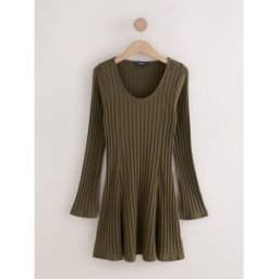 Next Mini robe côtelée à manches longues et col dégagé Vert kaki EU 50 (UK 22)