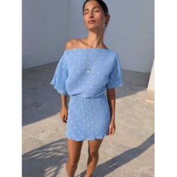 Never Fully Dressed Never Fully Dressed Blue Mini Plisse Tilly Dress Blue XS (EU 34)
