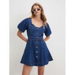 River Island River Island Blue Puff Sleeve Denim Mini Dress Blue EU 40 (UK 12)