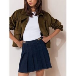 Lipsy Lipsy Rinse Denim Pleated Mini Skirt Rinse EU 42 (UK 14)