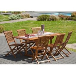 Macabane - Ensemble 1 table extensible + 6 chaises Java teck huilé - 120/180x90x75 cm OS