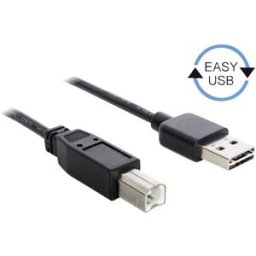 Delock Câble USB USB 2.0 USB-A mâle, USB-B mâle 3.00 m noir connecteur utilisable des deux cotés, contacts dorés, certifié UL 83360
