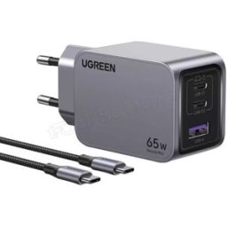 Chargeur secteur Ugreen Nexode Pro 1x USB-A + 2x USB-C 65W (Gris) + cable USB-C