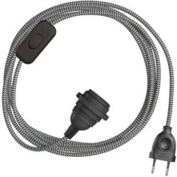 Creative Cables Abat-jour Snakebis Zig-zag E14-faisceau De Câblage Avec Douille. Câble Textile En Zigzag Et Fiche Bipolaire 1.8 M Silk Effect White / Black One Size