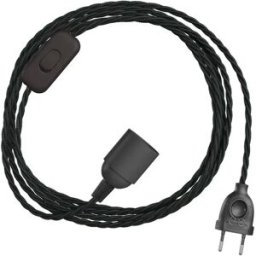 Creative Cables Kit Câble Snakebis Twisted E14 Avec Douille. Câble Tressé En Tissu Et Prise à 2 Broches 3 M Black Cotton One Size