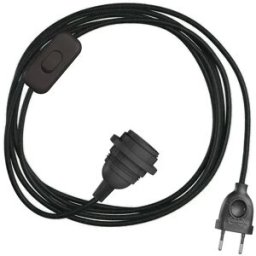 Creative Cables Abat-jour Snakebis E14-ensemble De Câbles Avec Douille De Lampe. Câble En Tissu Coloré Et Fiche à 2 Broches 3 M Black Cotton One Size