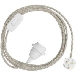 Creative Cables Douille Avec Cordon Snakebis Twisted Shade Ready E14 Natural White Linen 1.8 m