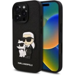 Karl Lagerfeld Coque De Téléphone Pu Saffiano Karl And Choupette Iphone 16 Pro Max Black One Size unisex