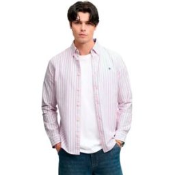 Superdry Chemise à Manches Longues Preppy Oxford Pink Green Blazer Stripe S Homme