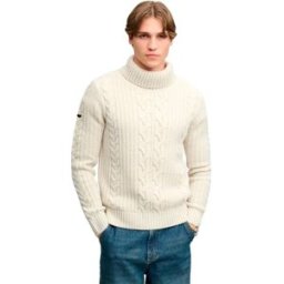 Superdry Pull Jacob Cable Roll Neck Jumper Ecru L Homme