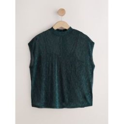 next Haut transparent à mancherons et paillettes métalliques vert FR 40 Petite (EU 38 P)