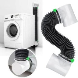 INF Coude 90° pour sèche-linge avec tuyau 4-inch 1.5m, anneaux d'étanchéité silicone, connecteur ABS blanc