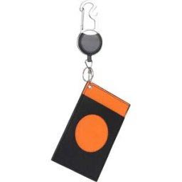 INF Porte-badge rétractable avec étui en cuir PU et clip mousqueton - Orange