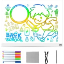 INF Tableau Lumineux Transparent DIY - Édition RGB Blanche avec Support Métallique, 7 Stylos & Câble USB-C Petit