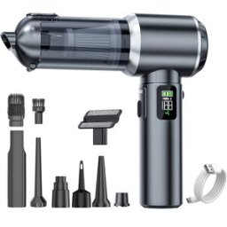 INF Aspirateur voiture portable avec moteur sans balais, 100 W, aspiration 16000 Pa, batterie 3x2000 mAh et bac à poussière Gris