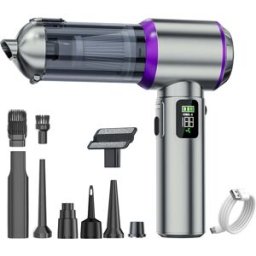 INF Aspirateur voiture portable avec moteur sans balais, 100 W, aspiration 16000 Pa, batterie 3x2000 mAh et bac à poussière Argent