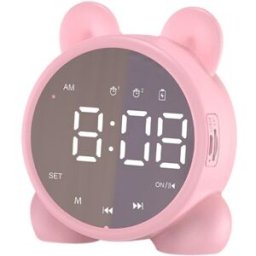 Mini Enceinte Bluetooth Miroir Horloge Carte Avec Radio Fm Et Alarme Lumièree Rose Yonis