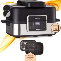 KLARSTEIN Combo Air Friteuse À Air Chaud Et Gril 5 Programmes 1500 Watts Panier Grill 4,5 L Panier Friture 2,5 L