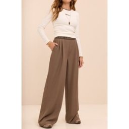 Pantalon large taupe à taille élastique 'L'amour' My Jewellery Taupe/Vert foncé femme