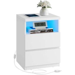 VASAGLE Table de chevet avec éclairage LED, 1