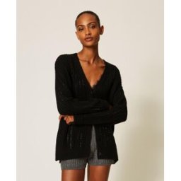 Twinset Cardigan en laine mélangée avec strass