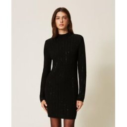 Twinset Robe courte en maille de laine mélangée avec strass