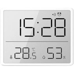 INF Horloge murale numérique fine avec écran LCD, température en temps réel, alarme et format 24 heures Blanc