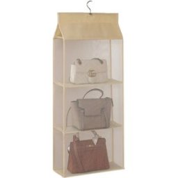 INF Organiseur suspendu à trois niveaux pour sacs à main et articles du foyer, sac pliable en tissu non tissé pour armoire ou Beige