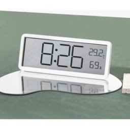 INF Réveil numérique blanc en bois massif avec grand écran LCD, calendrier, veilleuse et affichage température-humidité
