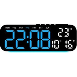 INF Réveil numérique en bois marron avec grand écran LCD, calendriers, humidité et lueur nocturne