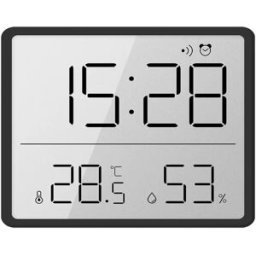 INF Horloge murale numérique fine avec écran LCD, température en temps réel, alarme et format 24 heures Le noir