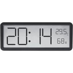 INF Horloge réveil numérique LCD en bambou et verre avec calendrier, format 24 heures et capteur température-humidité
