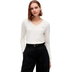 Tommy Hilfiger Pull à Col En V Ww0ww40098 Ivory Petal S Femme