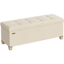 SONGMICS Banc Pouf de Rangement avec Pieds, Beige clair / 110L cm
