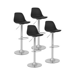 Tabouret de bar - Lot de 4 - Avec dossier - Socle chromé - Coloris noir
