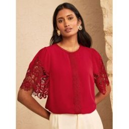 Love & Roses Love & Roses Col rond Dentelle Manches courtes Blouse rouge FR 46 (EU 44)
