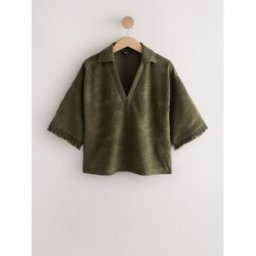 Next Chemise d'été à manches courtes en éponge jacquard à franges vert XL (FR 50-52)