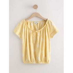 Next T-shirt à manches courtes et col dégagé à ourlet bouffant jaune FR 38 Petite (EU 32 P)