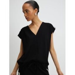 River Island River Island Short Sleeve Tape Detail V-Neck Top Noir L (FR 46-48)