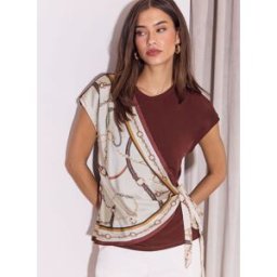 Lipsy Lipsy Tie Side Scarf T-Shirt Brun FR 40 (EU 38)