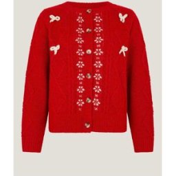 Monsoon Monsoon Evie Bow Cable Knit Cardigan rouge M (FR 42-44)